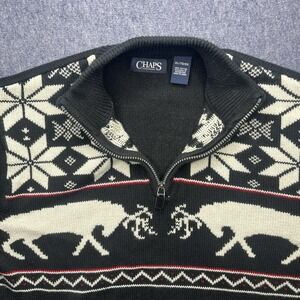 Chaps Black and White Men's Christmas Sweater Size: X-Large Fair Isle Sweater